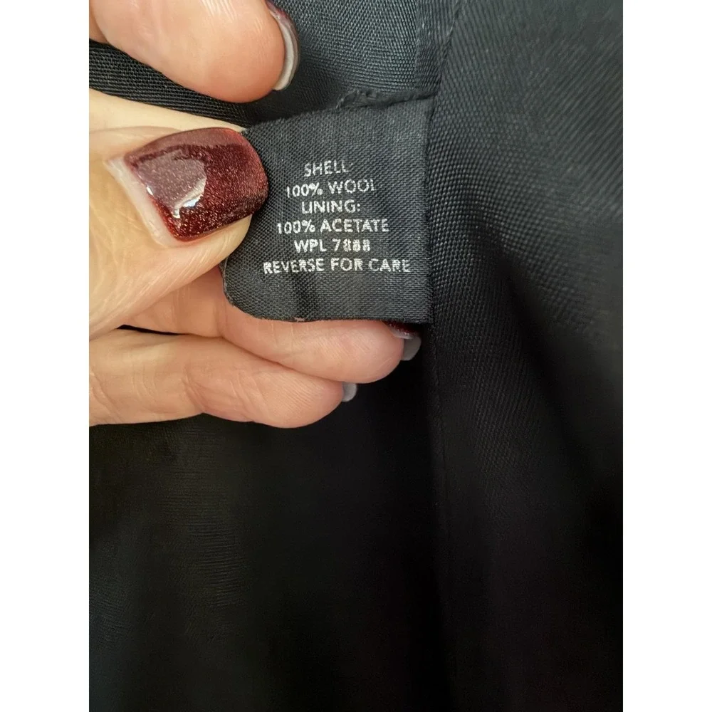 Anne Klein Coat Womens 16 Black Wool Single Breasted Collared Mid Length Lined